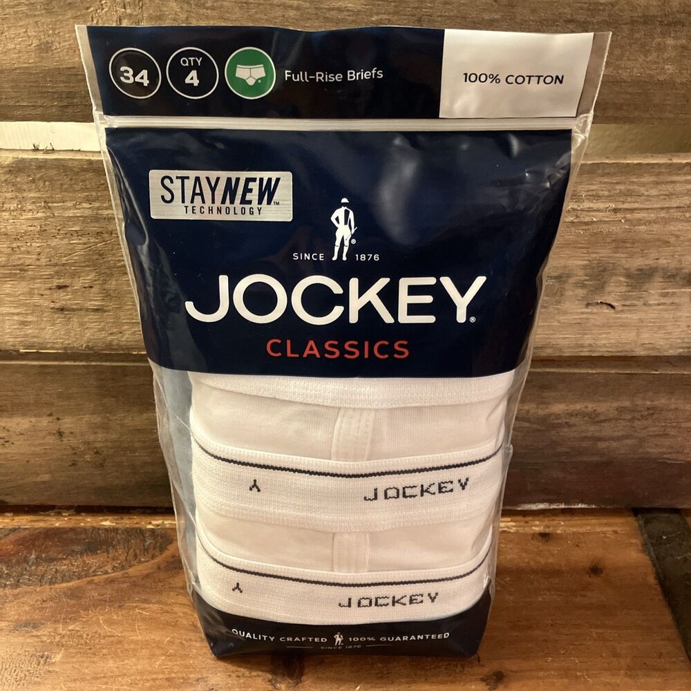 Jockey Classics Men’s Full Rise Briefs Size 34 Small 4 Pack Cotton NIP